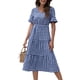 thumbnail image 1 of Vestido largo Vestido con estampado de cuadros Manga de hoja de loto Gran swing Ocio Vestido de una pieza para verano Azul purpúreo XL, 1 of 6