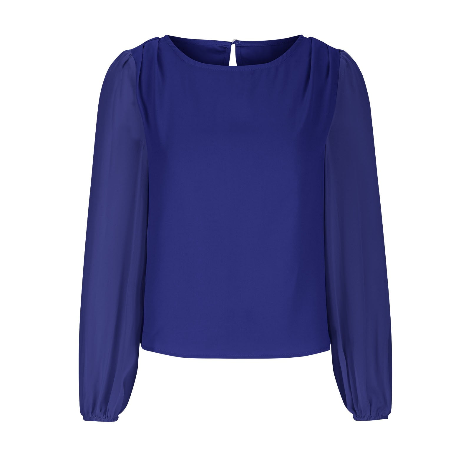 Timegard Hauts pour Femmes en Chiffon à Manches Longues Bouffantes Col Rond Froncé Dos Boutonné T-Shirts Décontractés Amples