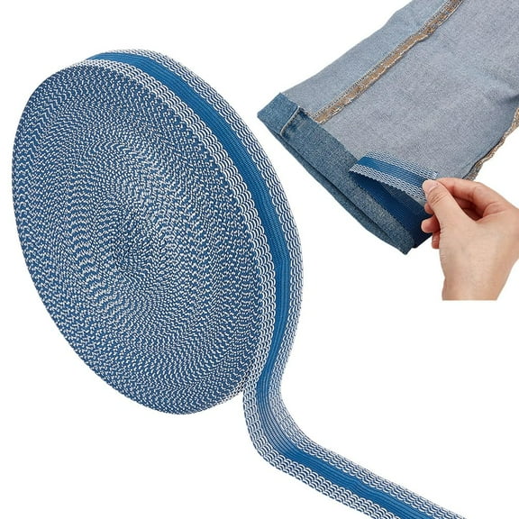 55Yards (50m) Iron-on Instant Hem Tape Blue 25mm Nylon Trousers Edge Modified Strips Pants Edge Shorten Self-Adhesive Tape DIY Sewing Accessorie Washable for Sewing Pants Curtain Hem Nylon
