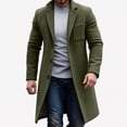 thumbnail image 3 of Men Lapel Single Breasted Mid‑Length Coat Long Sleeve Button Overcoat with Patch Pocket,Warm Windproof Winter Outdoor Outwear,Green,3XL, 3 of 6
