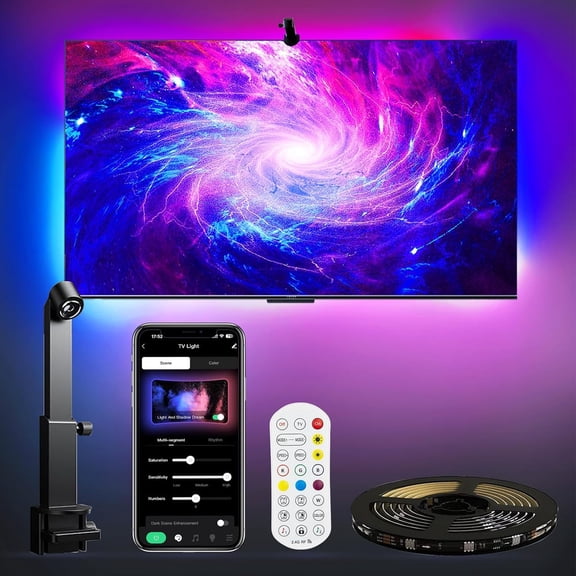 TV LED Backlight Strip for 55-85 Inch TV and PC Monitors, 16.4ft RGB Color Changing Light with Screen Sync Sensor, App & Remote Control, Music Sync Gaming Ambiance Lighting for Game, Music, Movies
