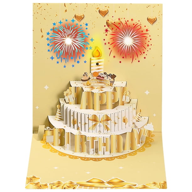Tarjetas de felicitación de cumpleaños 3D, divertidas tarjetas de pastel de fuegos artificiales, novedad para mujeres, hombres y niños