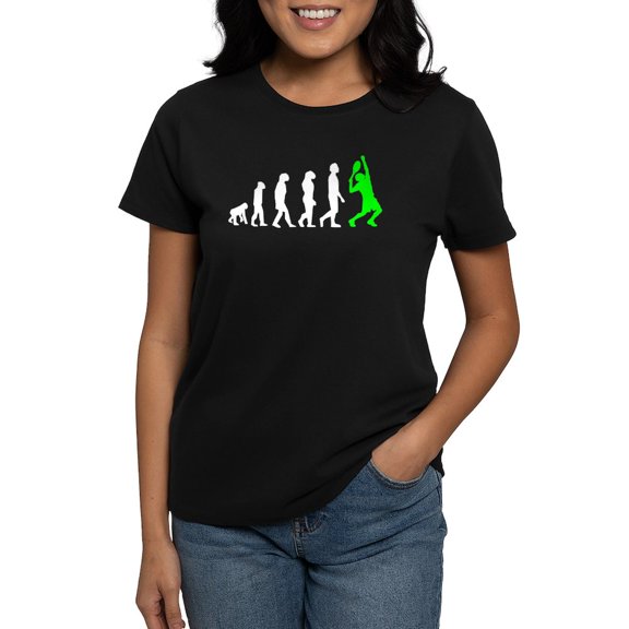 CafePress - Tennis Evolution (Green) T Shirt - Women's Traditional Fit Dark T-Shirt