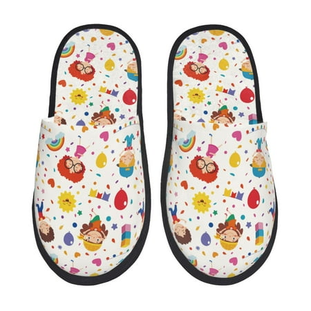 

Fuzoiu Childrens Party Print Unisex Furry Slippers Plush Indoor Shoes Trendy House Slippers Anti-Skid EVA Sole House Shoes for Home Office and Travel -Medium