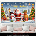 thumbnail image 4 of 1 piece, Christmas banner background decoration, 2D flat Santa, snowman and penguin pattern background wall hanging decorative banner, party supplies, indoor/outdoor party decoration, entrance passag, 4 of 6