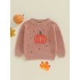thumbnail image 2 of Toddler Baby Boy Girl Halloween Outfit Knit Chunky Pumpkin Sweaters Crew Neck Pullover Sweatshirt Tops Fall Winter Clothes, 2 of 7