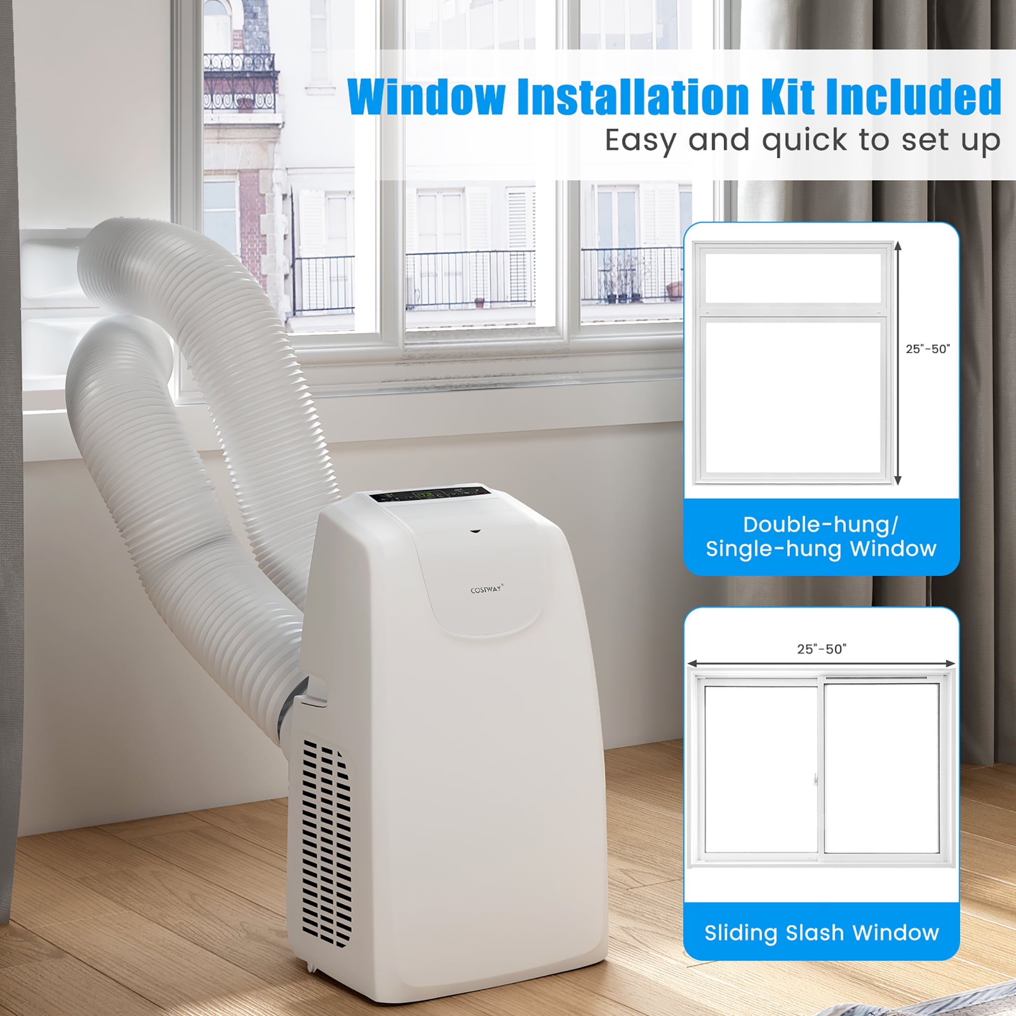 Costway 8000 BTU (11,500 BTU ASHRAE) Dual Hose Portable Air Conditioner 3-in-1 AC Unit w/ Remote Control