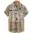 thumbnail image 2 of Camisa retro de manga corta para hombre, periódicos antiguos impresos en 3D, diseño de botones informal y moderno para ropa de calle y hogar, 2 of 5
