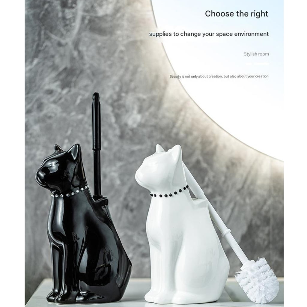 Toilet Bowl Brush Soft Bristles Toilet Cleaning Brush With Ceramic Cats Holder