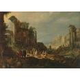 thumbnail image 3 of Willem van Nieulandt the younger 24x18 Black Modern Framed Museum Art Print Titled - Travellers Among Roman Ruins with Rebecca and Eliezer at the Well (C. 1602 - C. 1605), 3 of 5