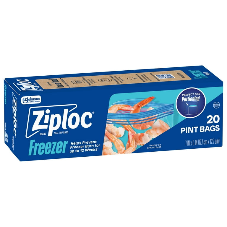 2 pack) Ziploc Brand Pint Freezer Food Storage Bags, School