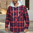 thumbnail image 5 of Handshe Men's Summer Casual Solid Color Checkered Print Lightweight Long Sleeve Hooded Button-Up Shirt Jacket, Thin Long Sleeve Hooded Coat for Daily Outdoor Wear,Plus Size, 5 of 7