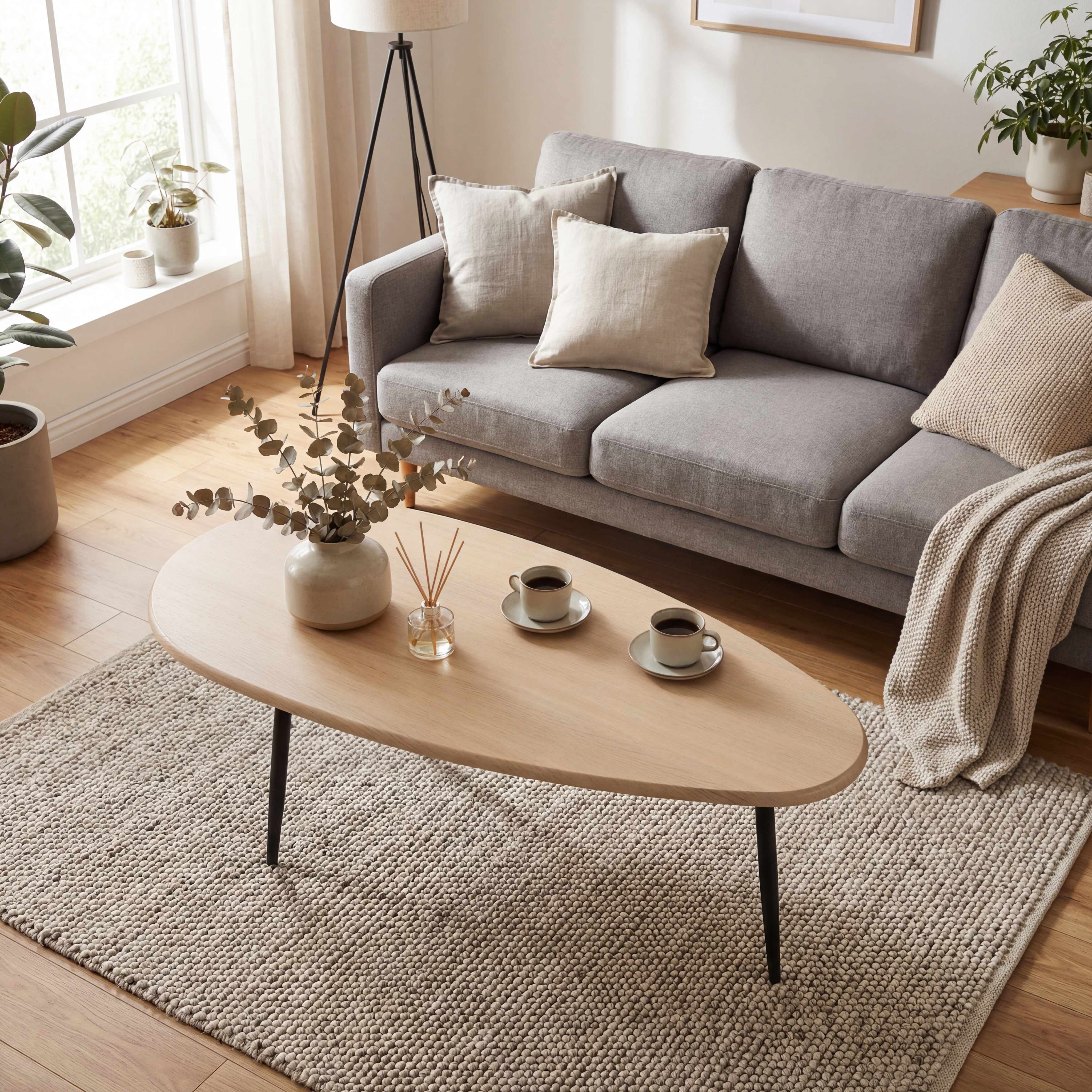 ELLEGNT Oval Coffee Table,Mid-Century Modern Center Table with Sturdy Metal Frame, Compact Retro Sofa Table for Living Room