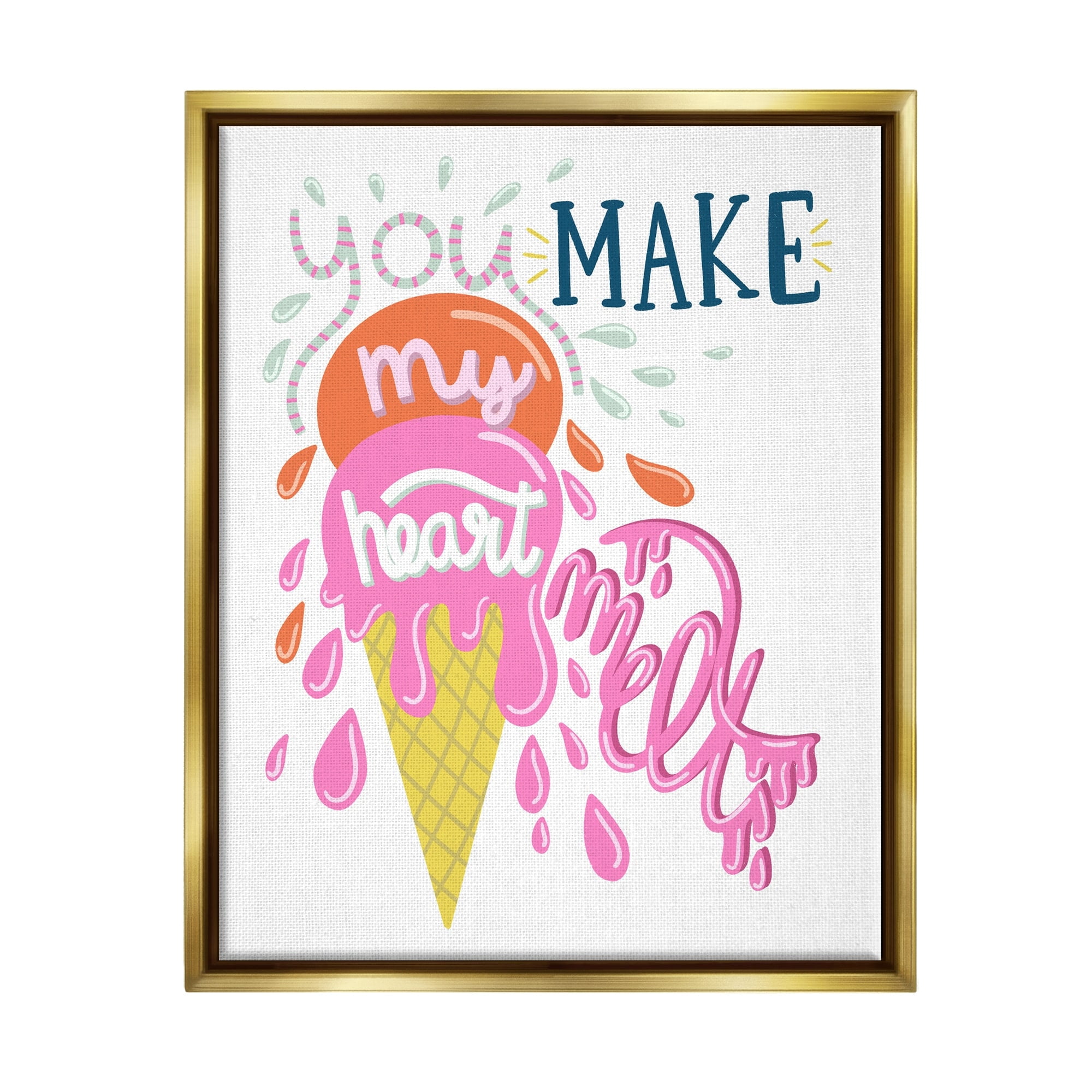Stupell Industries Make My Heart Melt Summer Ice Cream Treat Graphic Art Metallic Gold Floating Framed Canvas Print Wall Art, Design by Dominika Godette