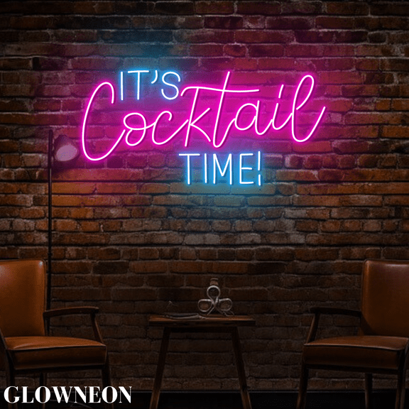 Glowneon It's Cocktail Time Led Neon Light, Cocktail Bar Pub Wall Art
