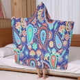 thumbnail image 5 of Blue Paisley and Floral Pattern Hooded Bath Towel，60"x35" for Ages 3 To 12 Kids, Quick Dry Lightweight Soft Microfiber Hood Beach Towel Cover Up for Kids, 5 of 7