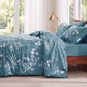U Bedsure U by Bedsure Queen Comforter Set Mineral Blue, Bed in a Bag Queen Size Bedding, 7-Pieces Botanical Flowers Spring Comforter, Sheets, Pillowcases & Shams