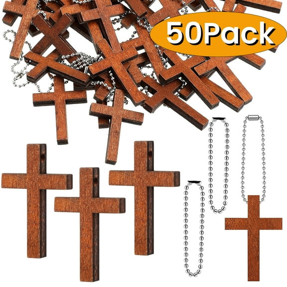 Crosses for Rosary Making Easter Cross Ornaments Charm Keychain Pendant for Jewelry Craft Making Small Wooden Hanging Crosses for First Communion Favors for Guests 50Pcs