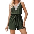 thumbnail image 2 of Simua Women's Rompers Lace V-neck Tie Waist Sleeveless Short Jumpsuits Loose Solid Color Casual One Piece Outfit, 2 of 6