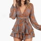 thumbnail image 4 of Monos de playa estampados para mujer con escote en V profundo y manga larga con nudo con volantes y dobladillo floral Fridja  fhjkhfk460308, 4 of 9