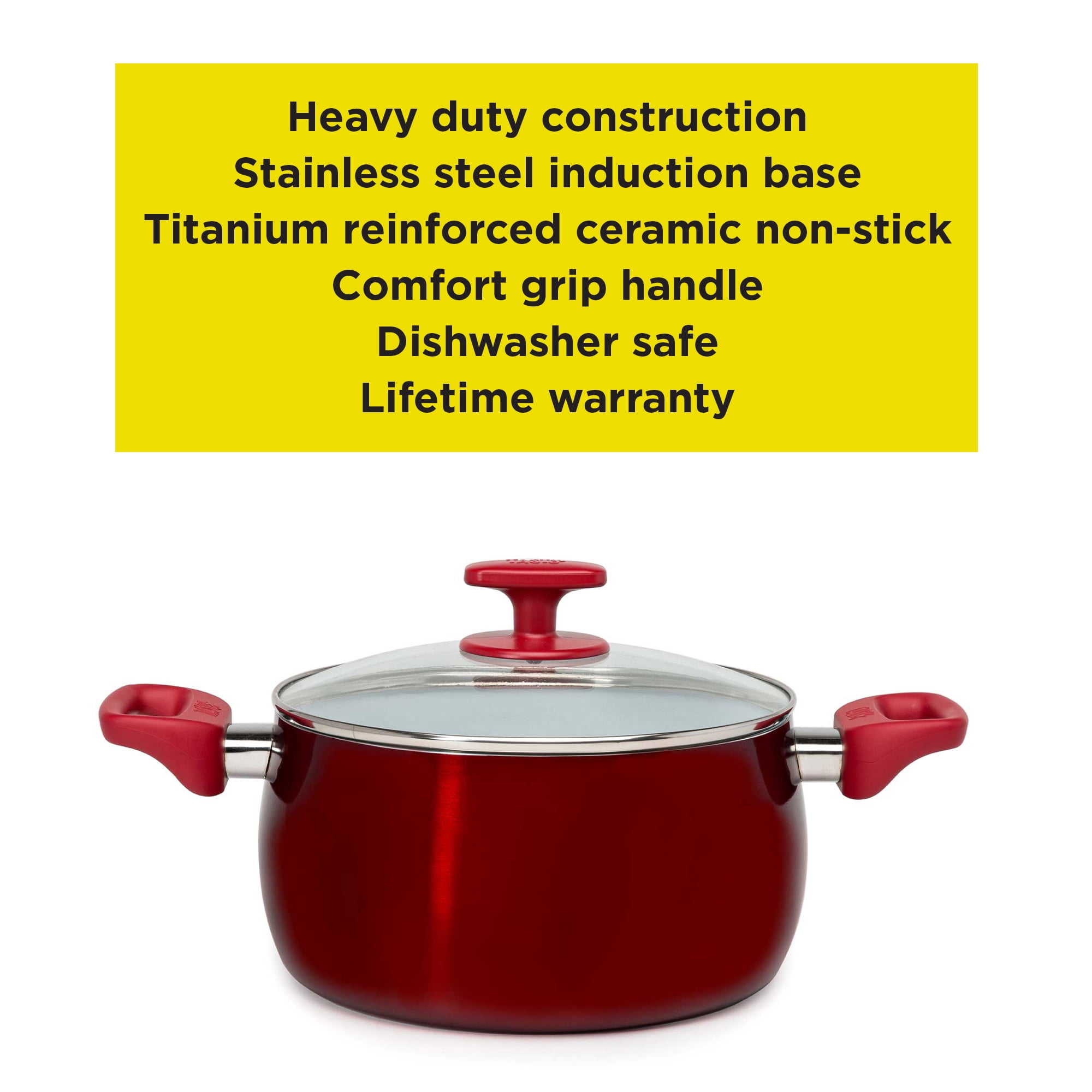 Vesuvio 5 Quart Nonstick Dutch Oven :: Nontoxic Ceramic Coated Stock Pot with Oven Safe Glass Lid