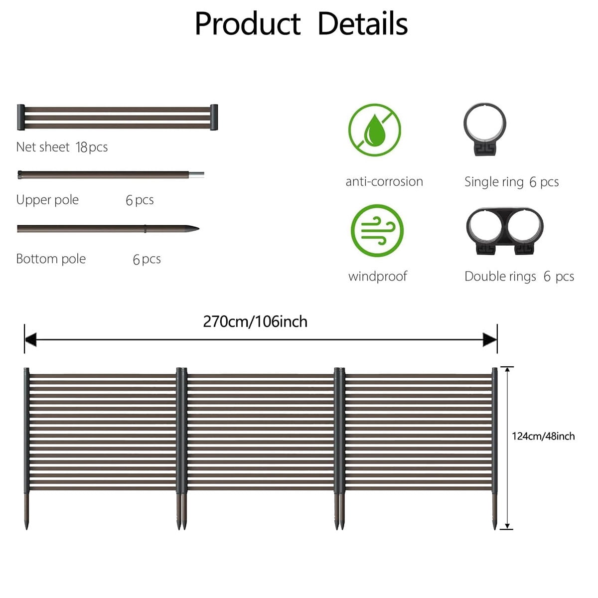Ataucjin Outdoor Privacy Screen, 3-Panel No Dig Metal Barrier for Animals, Rustproof Outdoor Decorative Fence for Flower Beds, Patio, Backyard, Vegetable Gardens
