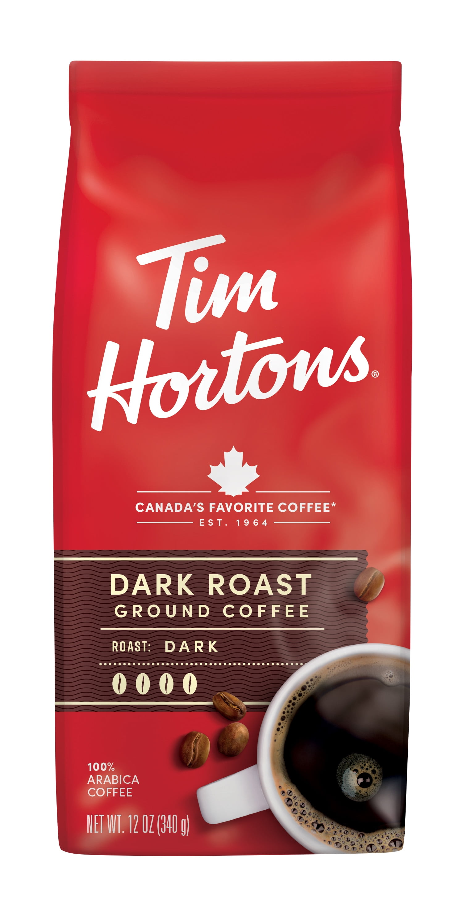 Tim Hortons Dark Roast Ground Coffee, 100% Arabica, 12 oz Bag