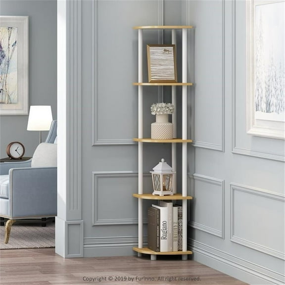 Furinno Turn-N-Tube Wood 5 Tier Corner Display Rack in Beech/Natural
