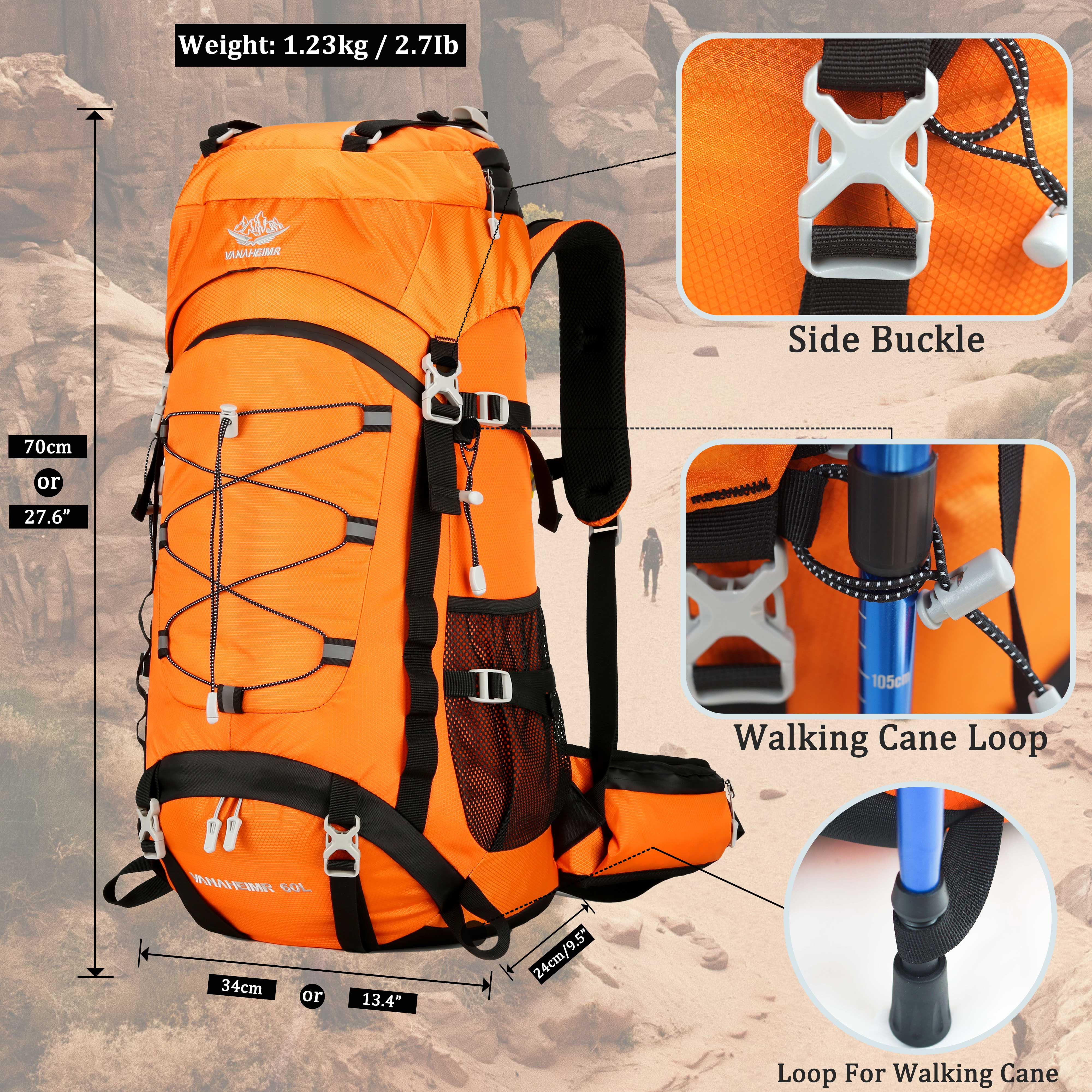 60L Travel Hiking Camping Backpack with Rain Cover, Backpack Water Resistant,Climbing Backpack for Men Women