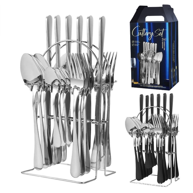 JUEGO DE CUBIERTOS DE 24 PIZAS, JUEGO DE CUBIERTOS DE ACERO INOXIDABLE, JUEGO DE CUBIERTOS CACHARA, CUCHILLO Y TENADOR, PULIDO ESPEJO, APTO PARA