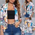 thumbnail image 2 of Lilgiuy Women's Suit Open Front Cardigan Jacket Daily Commute Office Half Sleeve Printed Blazers 2022 Fall Winter, 2 of 5