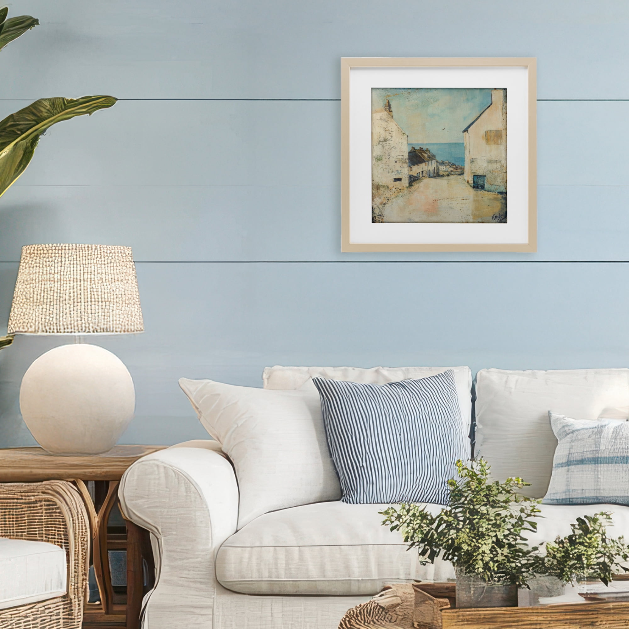 Stupell Industries Coastal Town Walk Birch Framed Print Under Glass, design by Opal Edison