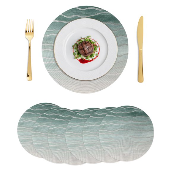 Round Placemats Green Wave Texture 15 inch Set of 6 Table Mats for Dining Table Ombre Modern Art Heat Resistant Non-Slip Kitchen & Home Decorative Place Mat Set