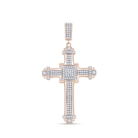 Cross Pendant for Men 7/8 Cttw Round Lab Grown Diamond Christian Religious Faith Pendant in 10K Solid Rose Gold Jewelry for Him