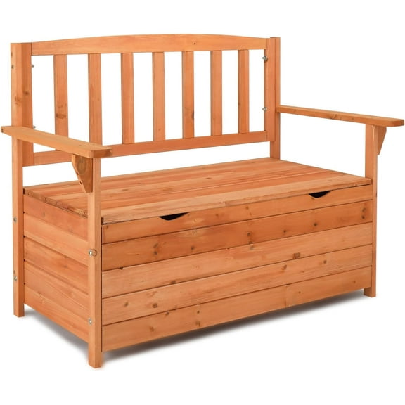 VINGLI Outdoor Storage Bench, 44in Wood Deck Box With Seating, Weatherproof Outdoor Bench with Storage Loveseat, 2-Person Wooden Patio Bench Porch Storage Box For Entryway, Backyard, Garden