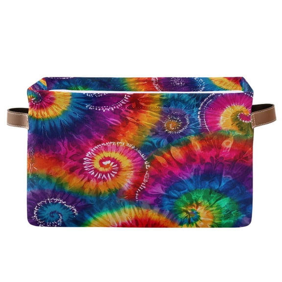 1-Pack Square Closet Organizers with Handles Open Basket Bins Colorful Tie-dye with Swirling Storage Basket for Home Office