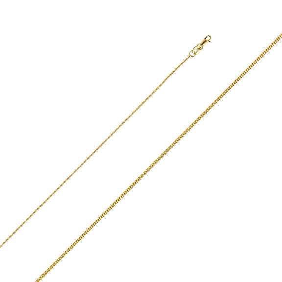 Precious Stars Genuine 14K Yellow Gold 0.9mm Matte Finish Round Wheat Pendant Chain Necklace for Men and Women - Perfect for Pendants - Available in 16" 18" 20" 22"