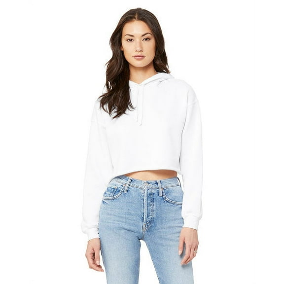 Bella Canvas, The Ladies' Cropped Fleece Hoodie - WHITE - S