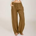 thumbnail image 2 of XIAONU Womens Pants Cotton-Linen Drawstring baggy pleasure Wide-Leg Pants Elastic High Waist Solid Color Long Trousers, 2 of 6