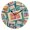Black, variant on Stamps About Vacation Cartoon Round Wall Clock Silent Analog Battery Operated Gold Pointer Home Decor 9.84" Diameter