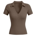 thumbnail image 4 of Gaexia Women Fashionable Casual Solid Collarless Fitted Short Sleeved T Shirt Top for Daily Wear (Coffee,XL), 4 of 4