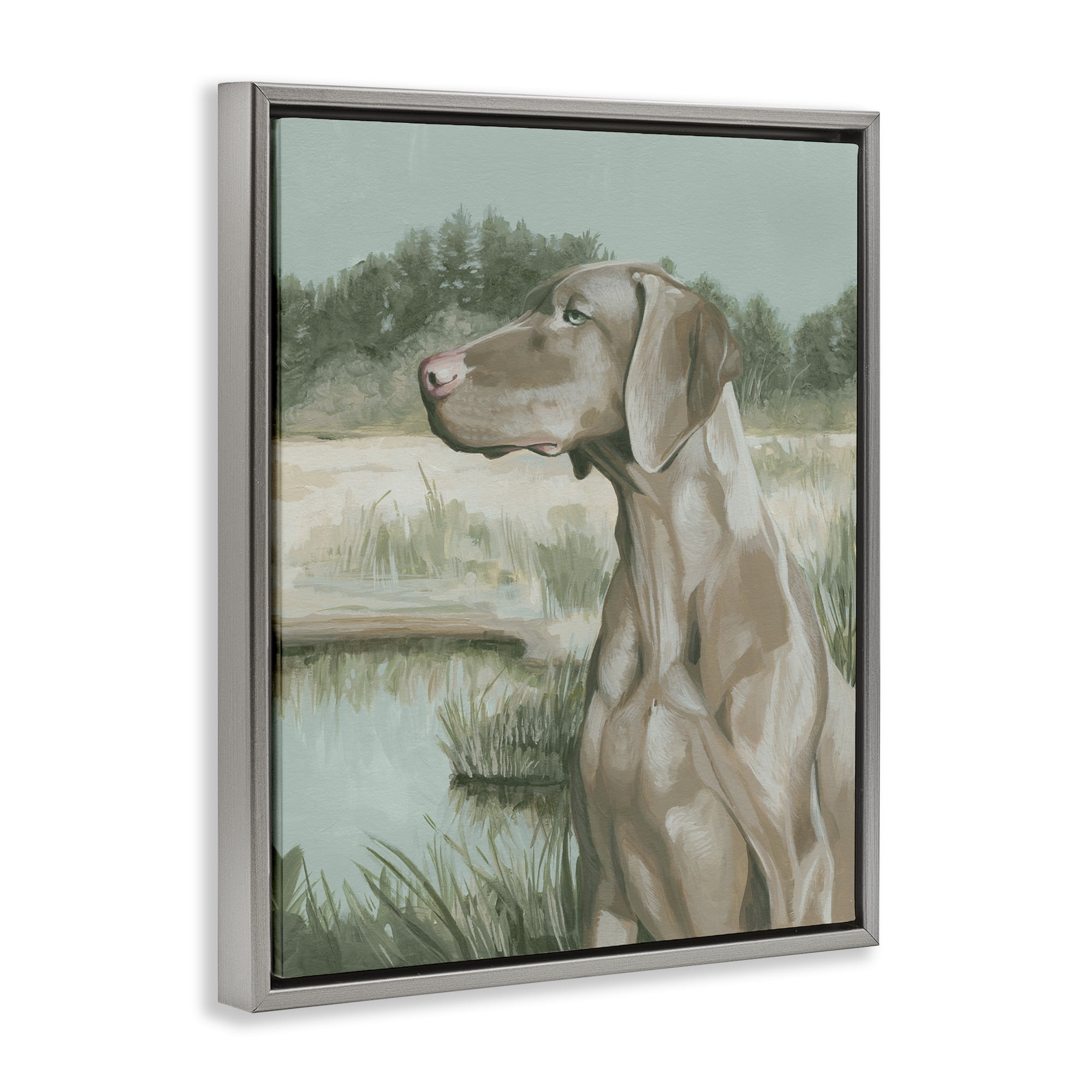 Stupell Industries Stoic Labrador Landscape Animals & Insects Painting Gray Floater Framed Canvas Art Print Wall Art, 25 x 31