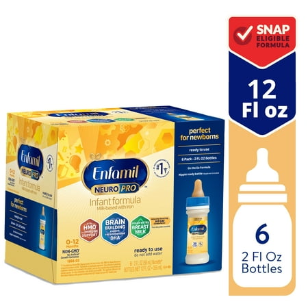 Enfamil Infant Formula Milk-based Baby Formula with Iron Omega-3 DHA & Choline Ready to Use Liquid 6 Pack of 2 Oz Nursette Bottles