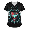 thumbnail image 1 of Hazbin Hotel Más Tamaño Impreso Scrub Uniforme de Trabajo Tops Para las mujeres V-cuello de Navidad Imprimir Manga Corta Diversión Camisetas Ropa de trabajo Camiseta con bolsillos Azul/M, 1 of 3