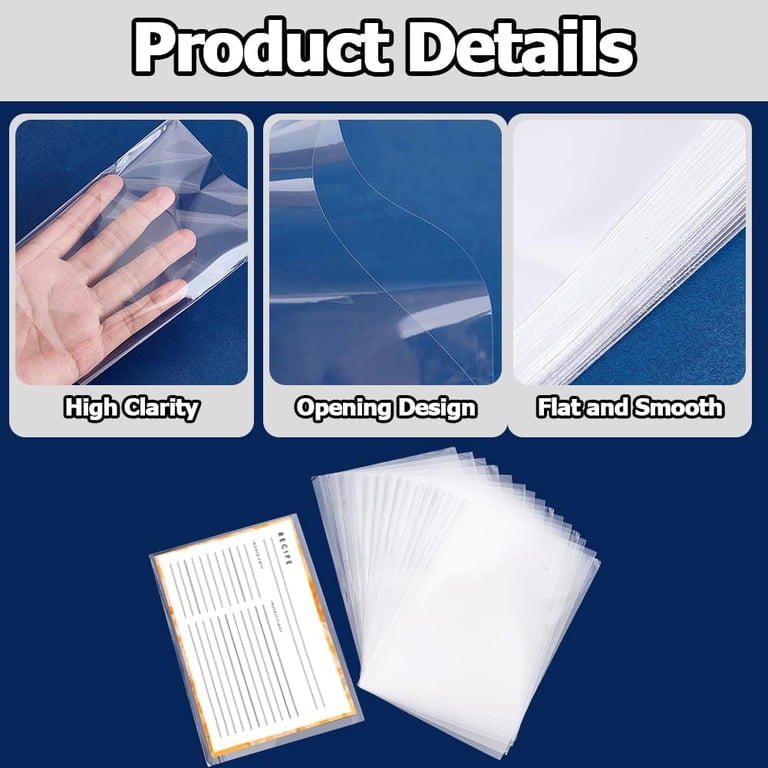 4x6 index card sleeves 100Pcs Recipe Protectors Inch Cards Protect Clear Waterproof Reusable Covers Plastic Cookbook Sheet Page and mini organizer notebooks IMAGAME Clear Adhesive 4