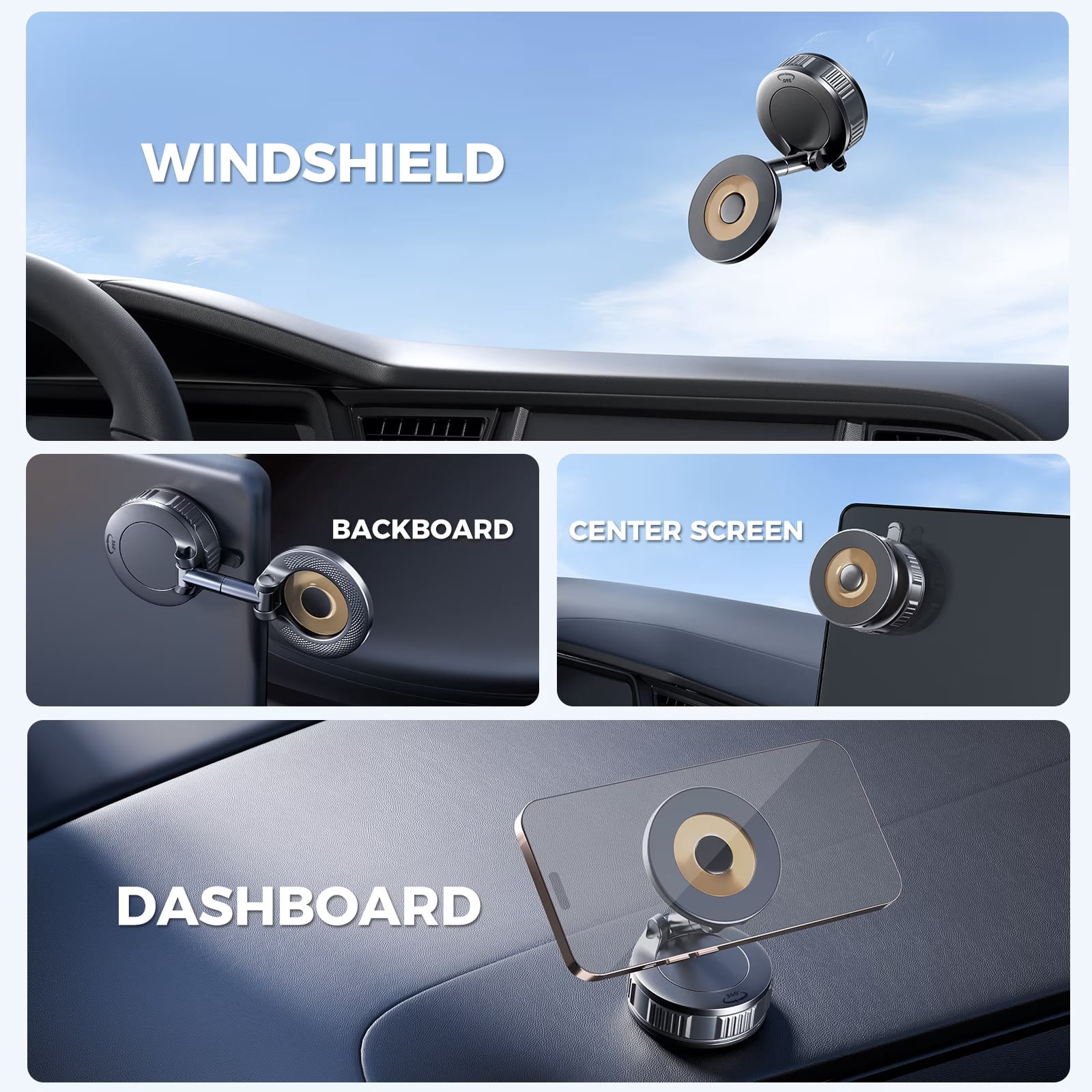 Vacuum Magnetic MagSafe Car Mount - Strong Suction 360° Cell Phone Holder for Dashboard, Windshield & Multi-Surface Use (iPhone & Android Compatible)