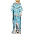 thumbnail image 2 of Sakkas Milanna Women's V neck Short Sleeve Vibrant Print Caftan Dress Cover-up - Print-3 - One Size, 2 of 5