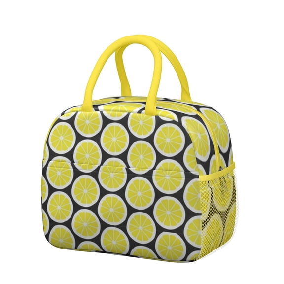 Cute Lemon Print Lunch Bag – Modern Yellow Fruit Design Reusable Insulated Cooler Tote for Work