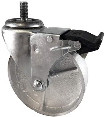 CasterHQ - 5' X 1.25' Gray Iron SEMI Steel Wheel - 1/2'-13x1' Threaded Stem - Total Locking Swivel Caster - 350 LBS Cap