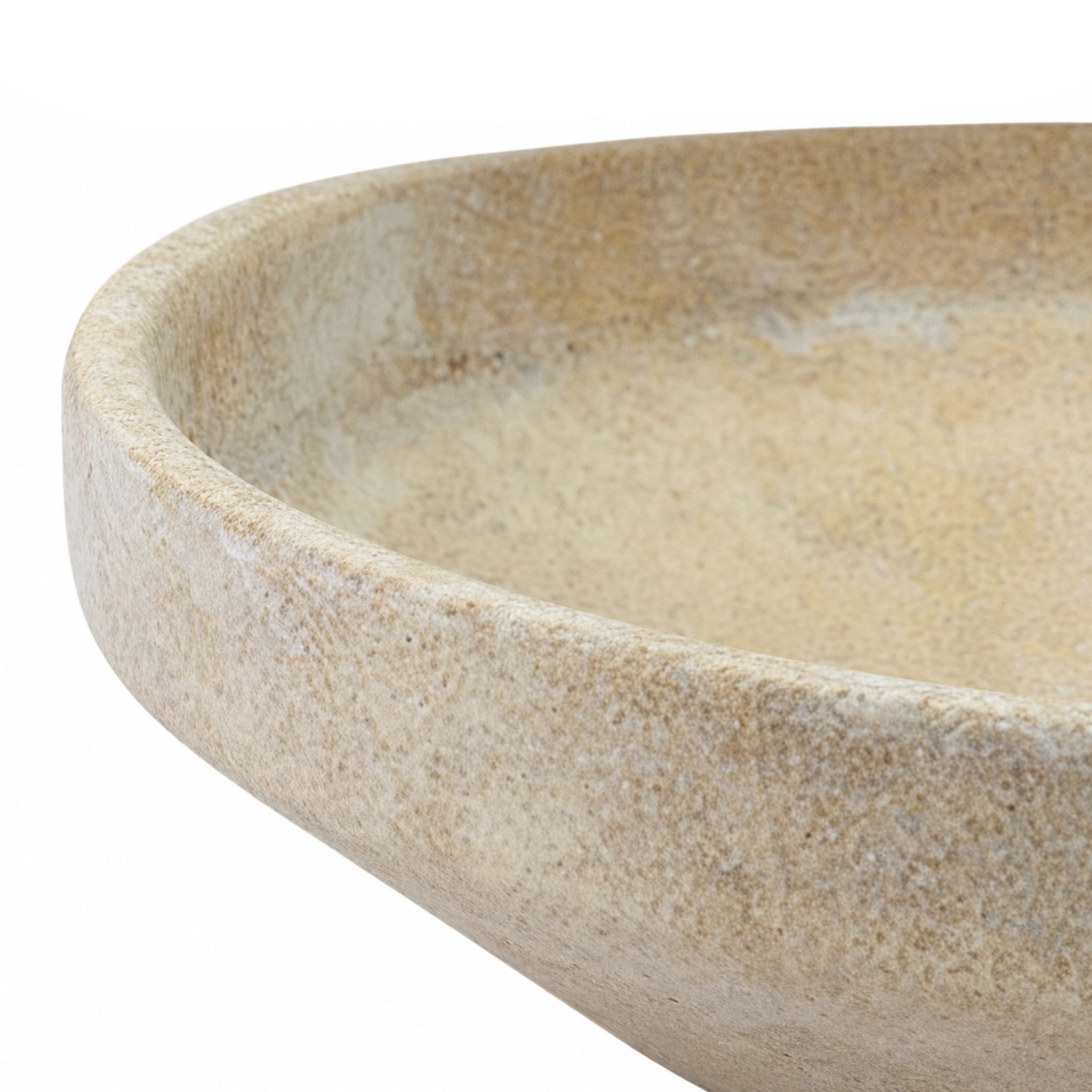 DecMode 12" Round Washed Cream Ceramic Decorative Bowl